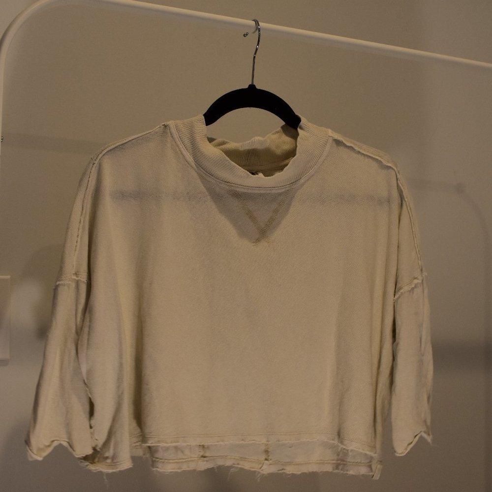 Free People Cream Flowy MockNeck Crop Top